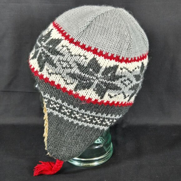 GAP Kids Big Kid Knit Ear Flap Trapper Hat Fair Isle Faux Fur Lining & Pom Poms - Picture 5 of 10
